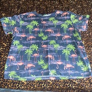 Original Use Flamingo and Palm Tree Tee - Blue and Green
